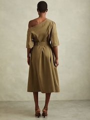 Reiss Khaki Demi Off The Shoulder Belted Midi Dress - Image 5 of 6