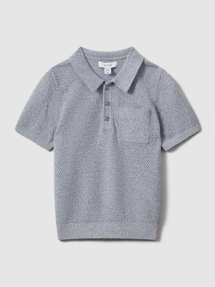 Modra melange - Reiss teksturirana bombažna polo majica Demetri - Slika 2 iz 4