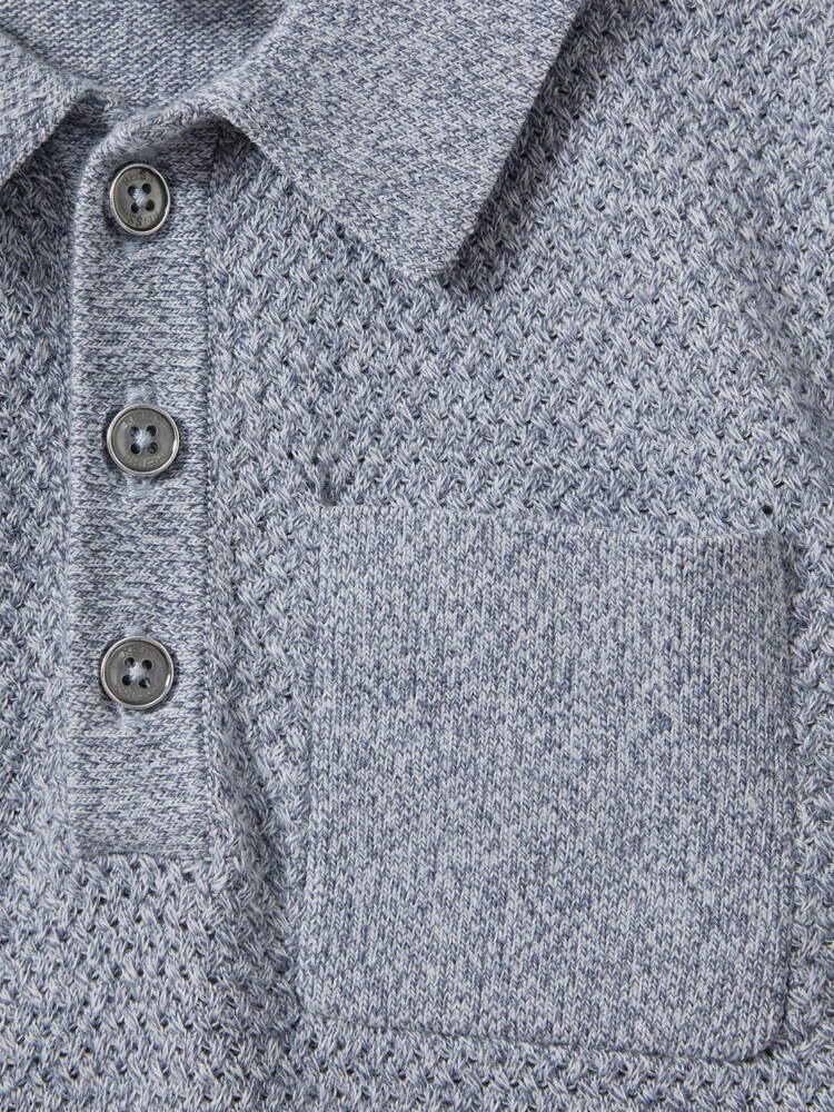 Reiss Blue Melange Demetri 3-9 yrs Textured Cotton Polo Shirt - Image 4 of 4 Reiss Blue Melange Demetri 3-9 yrs Textured Cotton Polo Shirt - Image 4 of 4