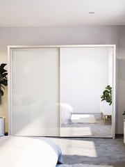 Wiemann Rustic Oak / White Peyton Glass and Mirror Sliding 2.6m Sliding Semi Fitted Wardrobe - Image 1 of 1