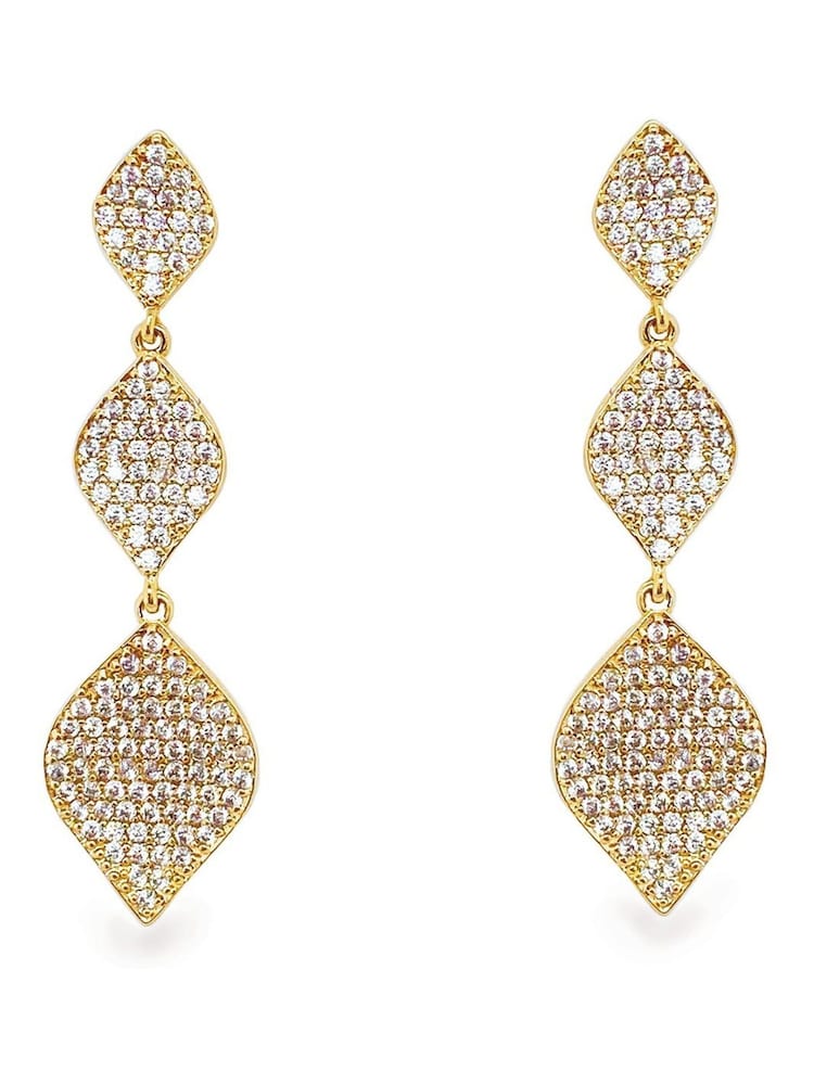 Ivory & Co Gold Rochelle Crystal Pave Triple Drop Earrings - Image 1 of 4