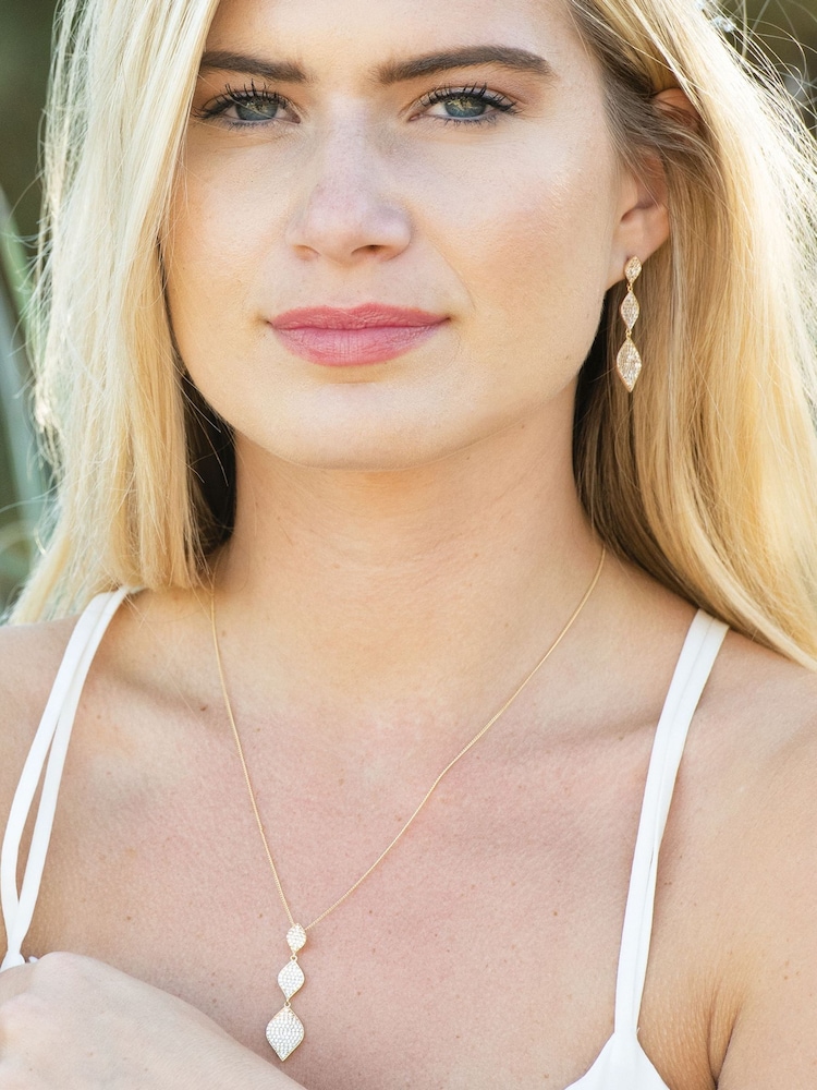 Ivory & Co Gold Rochelle Crystal Pave Triple Drop Earrings - Image 2 of 4