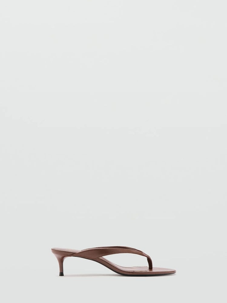 Mango Brown Open Toe Thong Kitten Heel Sandals - Image 1 of 6 Mango Brown Open Toe Thong Kitten Heel Sandals - Image 1 of 6
