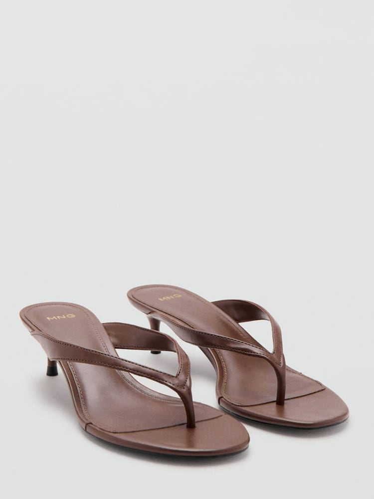 Mango Brown Open Toe Thong Kitten Heel Sandals - Image 2 of 6 Mango Brown Open Toe Thong Kitten Heel Sandals - Image 2 of 6