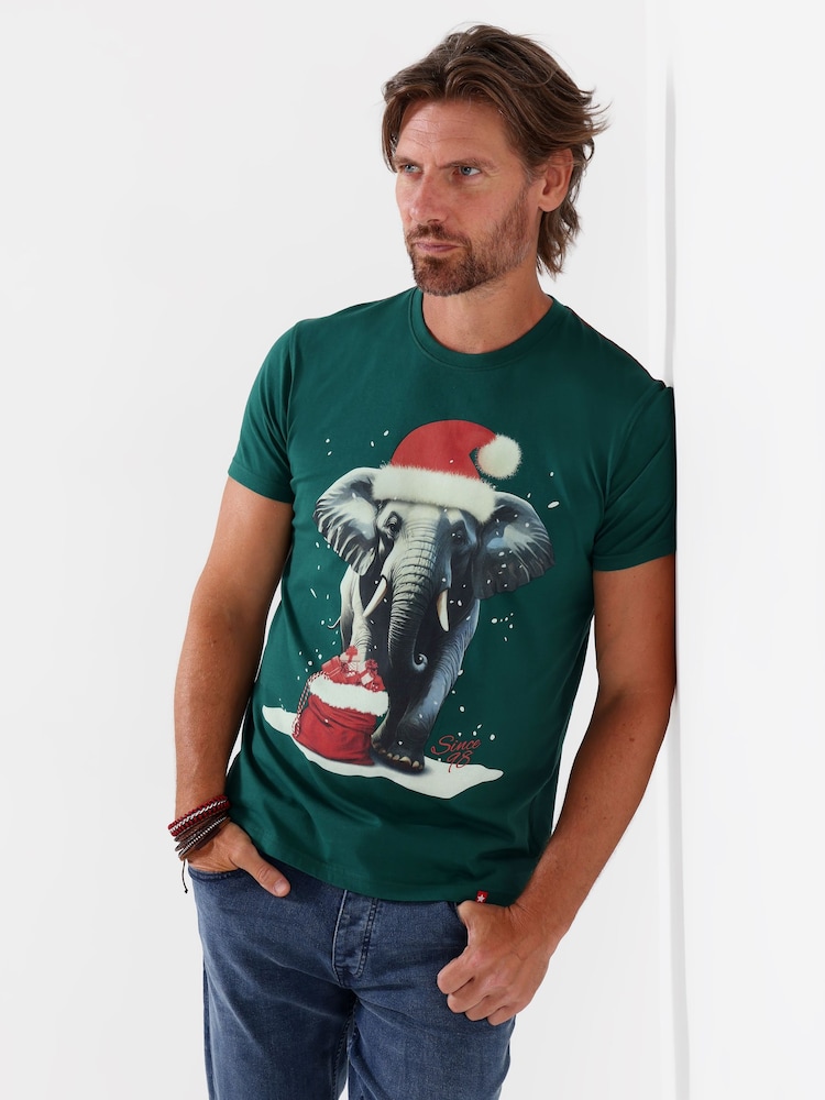 Joe Browns Green Festive Elephant T-Shirt - Image 1 of 5