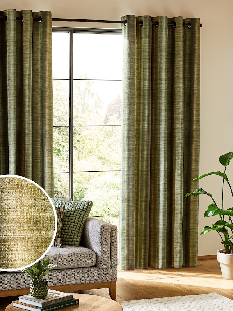 Green Stripe Ombre Textured Eyelet Lined Curtains - Image 1 of 5