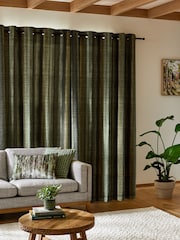 Green Stripe Ombre Textured Eyelet Lined Curtains - Image 2 of 5