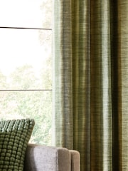Green Stripe Ombre Textured Eyelet Lined Curtains - Image 3 of 5