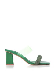 MbyModa Green Glitz Heeled Mule Sandals with Perspex Strap - Image 1 of 4