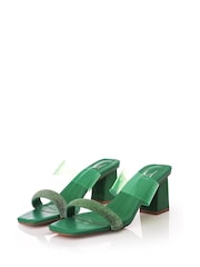 MbyModa Green Glitz Heeled Mule Sandals with Perspex Strap - Image 2 of 4
