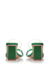 MbyModa Green Glitz Heeled Mule Sandals with Perspex Strap - Image 3 of 4