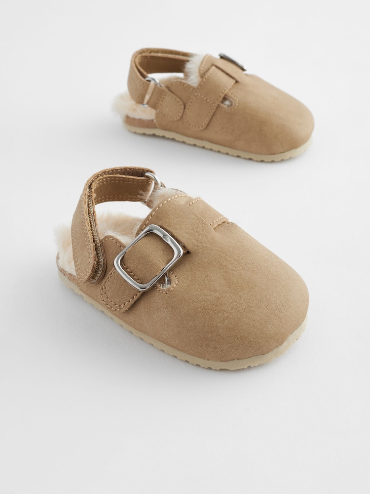 Neutral Faux Fur Lined Baby Clog Shoes (0-18mths) - Image 1 of 6