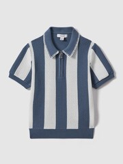 Reiss Airforce Blue/Ecru Paros 9-13 yrs Knitted Striped Half-Zip Polo Shirt - Image 2 of 4