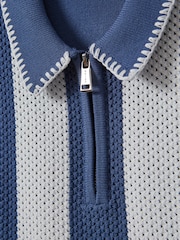 Reiss Airforce Blue/Ecru Paros 9-13 yrs Knitted Striped Half-Zip Polo Shirt - Image 4 of 4