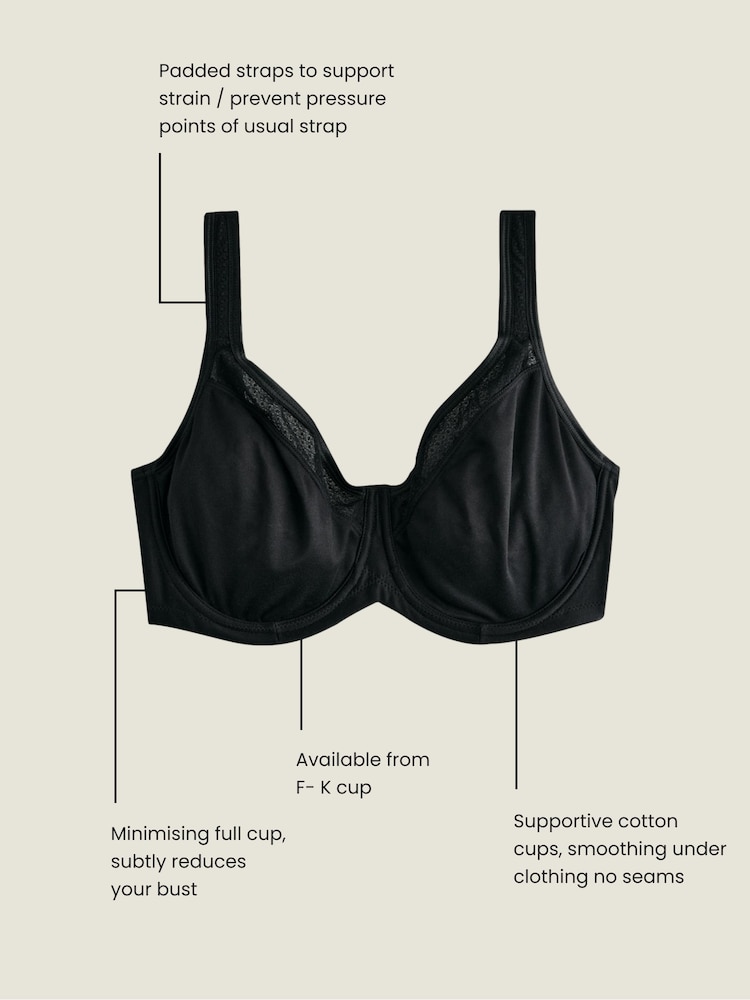 Black F-K Ultimate Support Cotton Minimiser Padded Strap Bra - Image 4 of 10