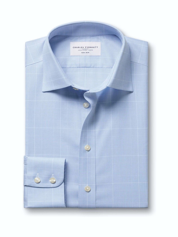 Charles Tyrwhitt Prince Of Wales-rutet strykefri twill-skjorte med smal passform - Bilde 1 av 5