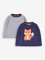 JoJo Maman Bébé Navy Kids' Fox Appliqué & Stripe Baby Tops - Image 1 of 5