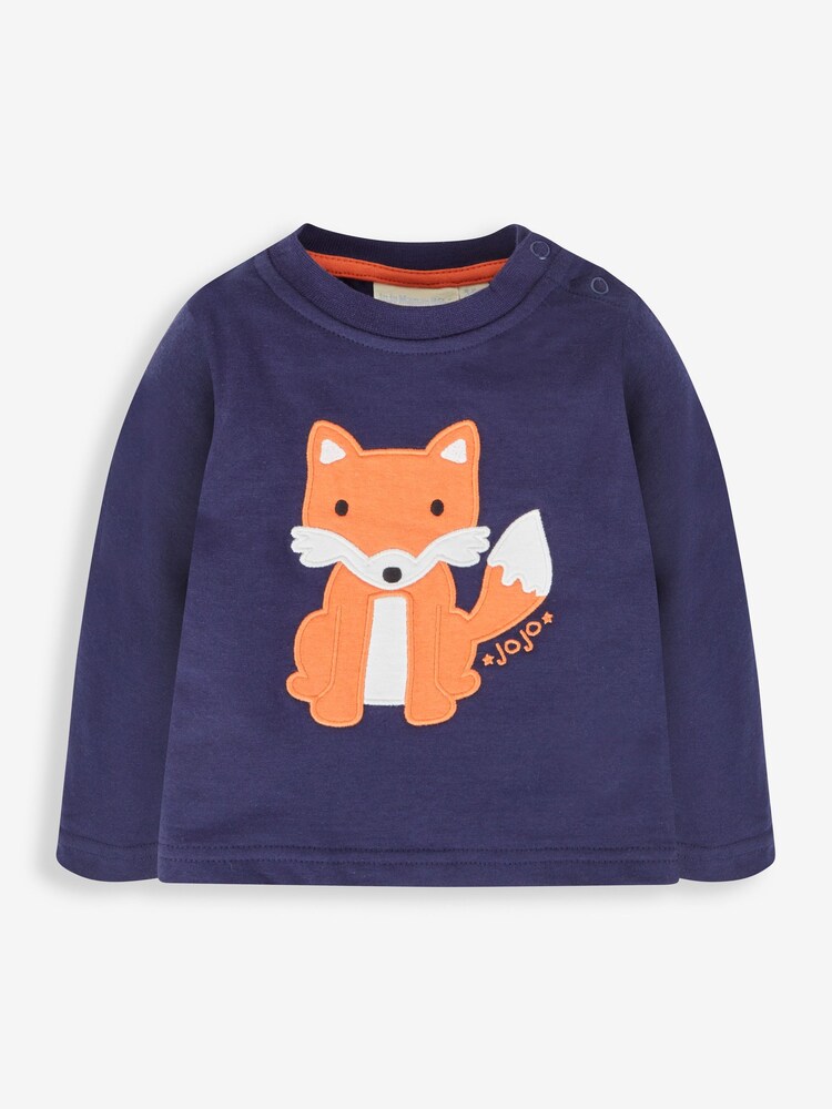 JoJo Maman Bébé Navy Kids' Fox Appliqué & Stripe Baby Tops - Image 2 of 5