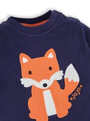 JoJo Maman Bébé Navy Kids' Fox Appliqué & Stripe Baby Tops - Image 4 of 5
