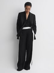 Reiss Black Arina Tie Neck Semi-Sheer Blouse - Image 5 of 5