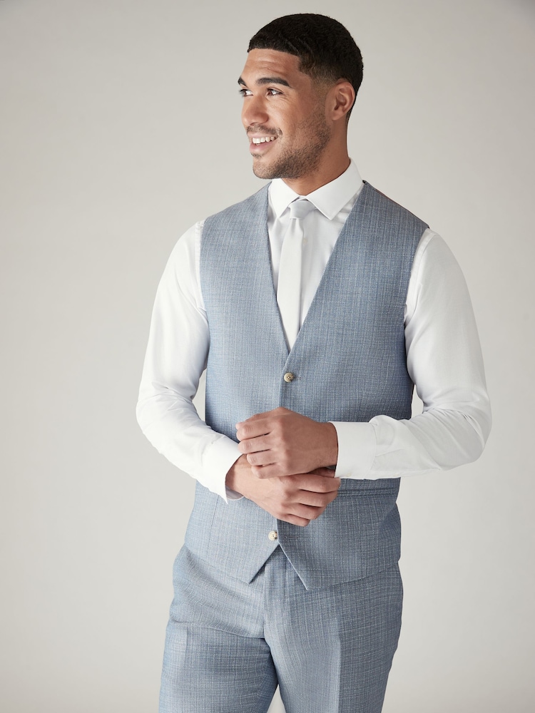 Blue Regular Fit Textured Suit Waistcoat - Image 1 of 8