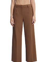 Bardot Brown Straight Fit Mid Low Rise Pin Stripe Brown Trousers - Image 1 of 5