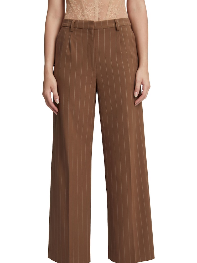 Bardot Brown Straight Fit Mid Low Rise Pin Stripe Brown Trousers - Image 1 of 5