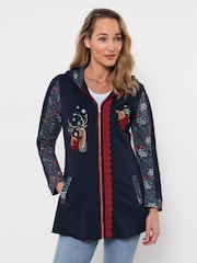 Joe Browns Blue Christmas Reindeer Zip Through Hoodie - Image 1 of 5