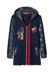 Joe Browns Blue Christmas Reindeer Zip Through Hoodie - Image 4 of 5