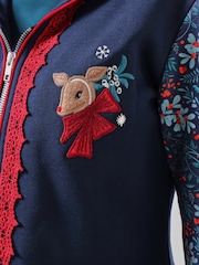 Joe Browns Blue Christmas Reindeer Zip Through Hoodie - Image 5 of 5