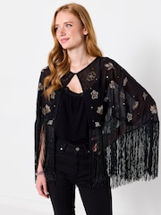 Joe Browns Black Dazzling Sequin Cape Cover-Up - Image 1 of 6