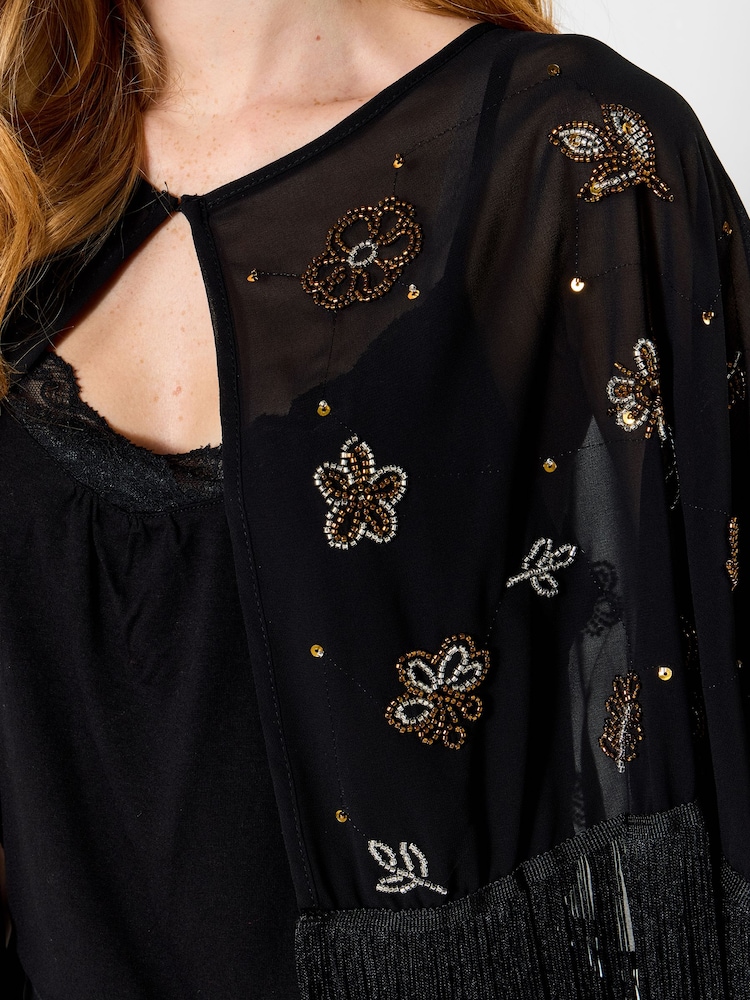 Joe Browns Black Dazzling Sequin Cape Cover-Up - Image 2 of 6 Joe Browns Black Dazzling Sequin Cape Cover-Up - Image 2 of 6