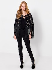 Joe Browns Black Dazzling Sequin Cape Cover-Up - Image 3 of 6