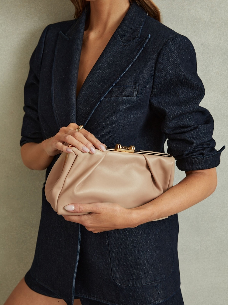 Reiss Taupe Madison Leather Clutch Bag - Image 2 of 5