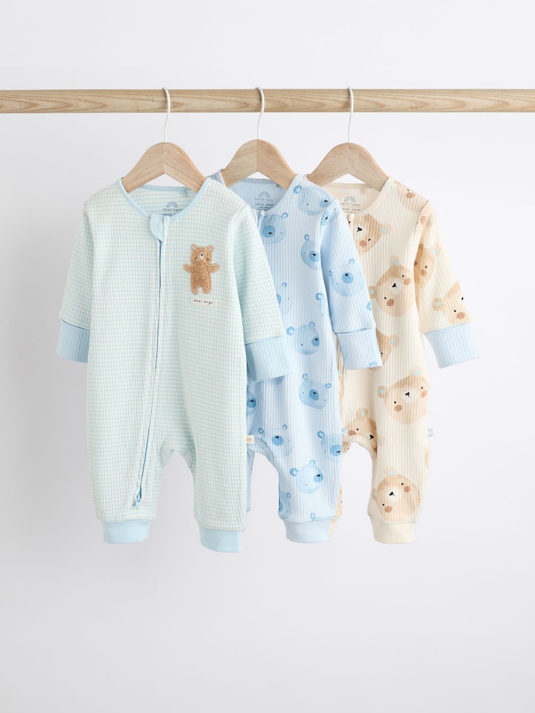 Blue Bear Baby Footless Zip 100% Cotton Sleepsuits 3 Pack (0-2yrs) - Image 1 of 12 Blue Bear Baby Footless Zip 100% Cotton Sleepsuits 3 Pack (0-2yrs) - Image 1 of 12