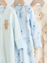 Blau/Bär - Baby-Schlafanzüge mit Reißverschluss, 100 % Baumwolle, 3er-Pack (0–2 Jahre) - Bild 2 von 12
