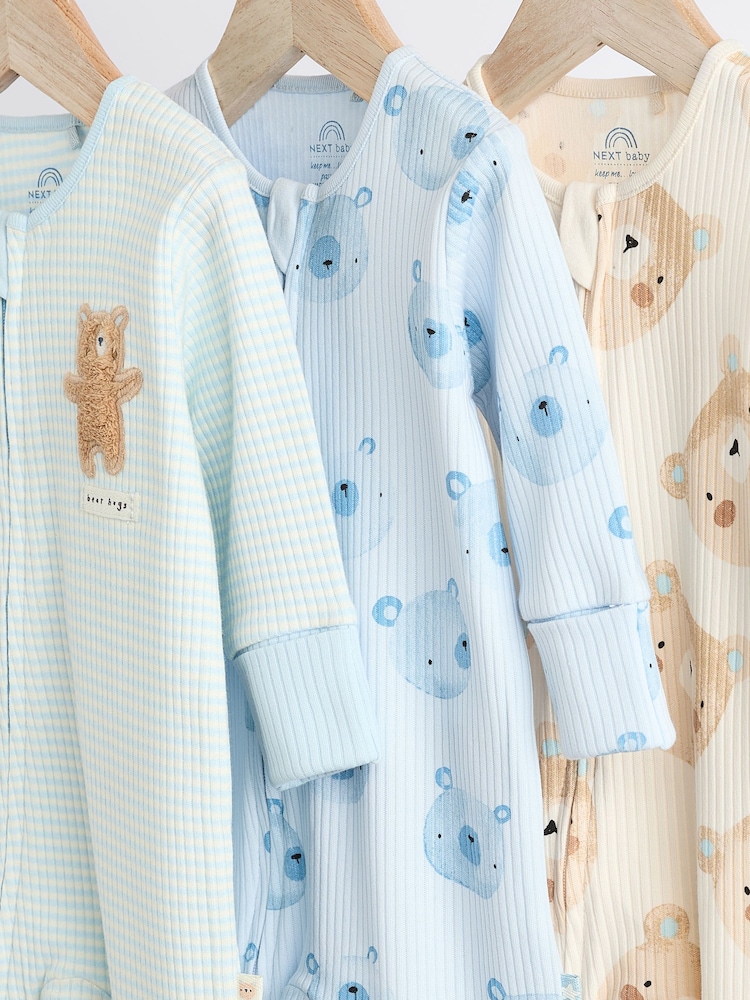 Blau/Bär - Baby-Schlafanzüge mit Reißverschluss, 100 % Baumwolle, 3er-Pack (0–2 Jahre) - Bild 2 von 12