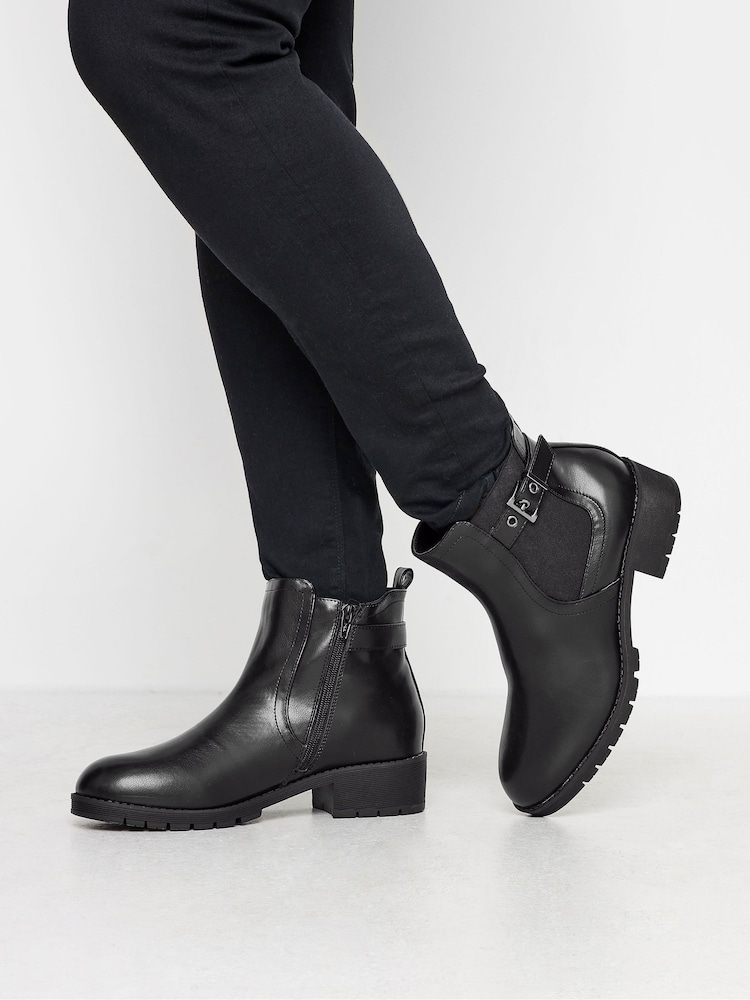 Yours Curve Black Faux Leather Buckle Ankle Boots in Wide E Fit - Image 2 of 5 Yours Curve Black Faux Leather Buckle Ankle Boots in Wide E Fit - Image 2 of 5