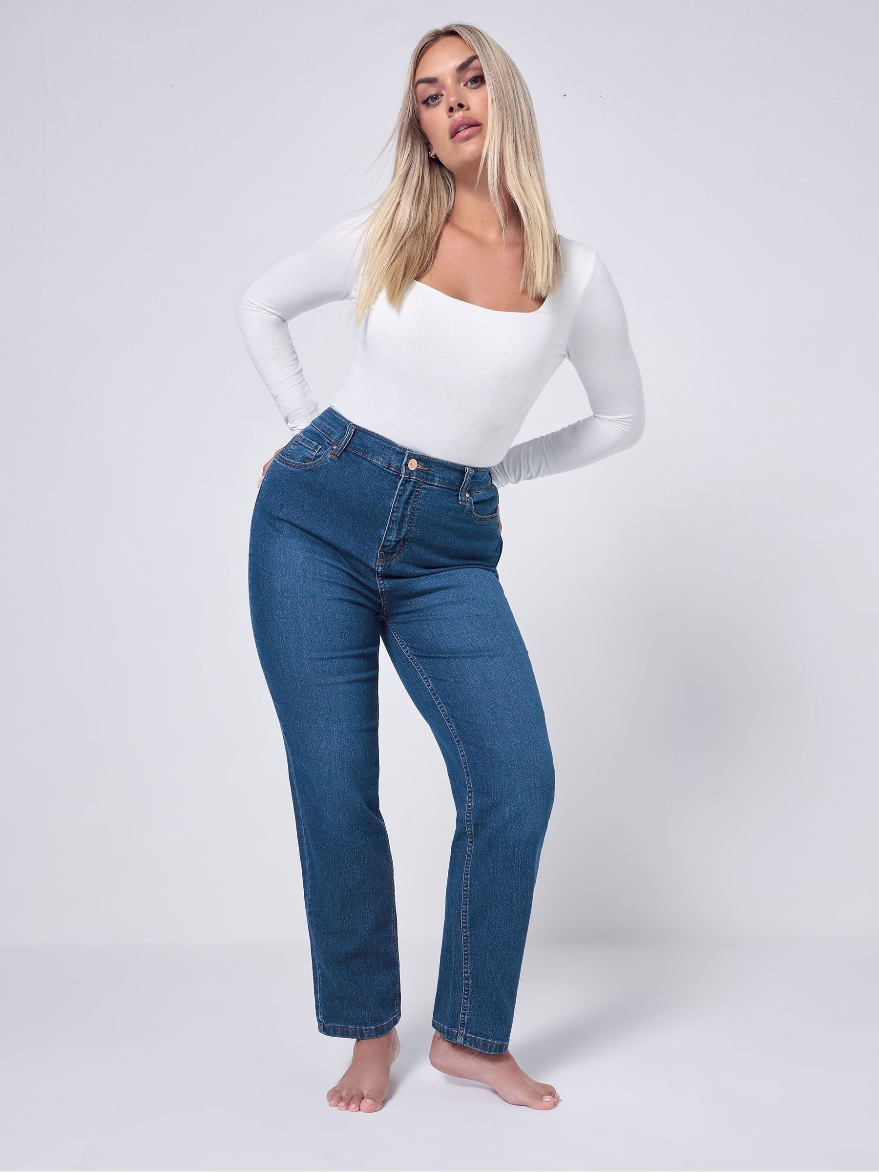 Yours Women's Straight Leg RUBY Jeans in Blue | Size: 32L - Image 2
