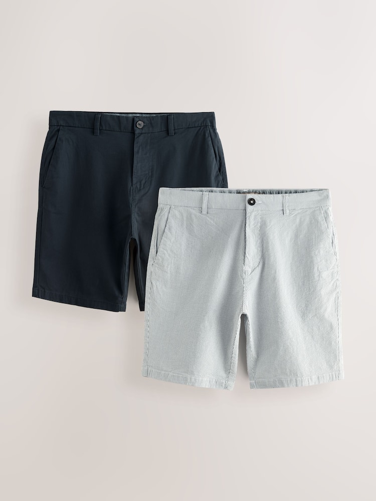 Navy/Light Blue Stripe Straight Fit Stretch Chino Shorts 2 Pack - Image 1 of 13