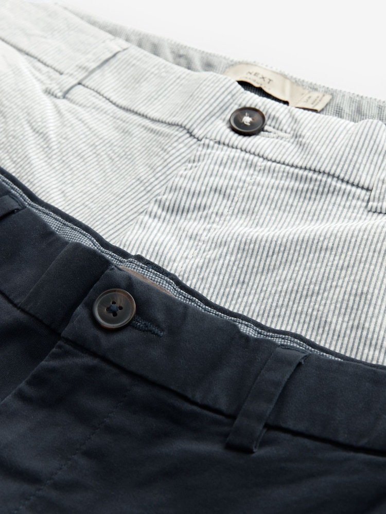 Navy/Light Blue Stripe Straight Fit Stretch Chino Shorts 2 Pack - Image 10 of 13