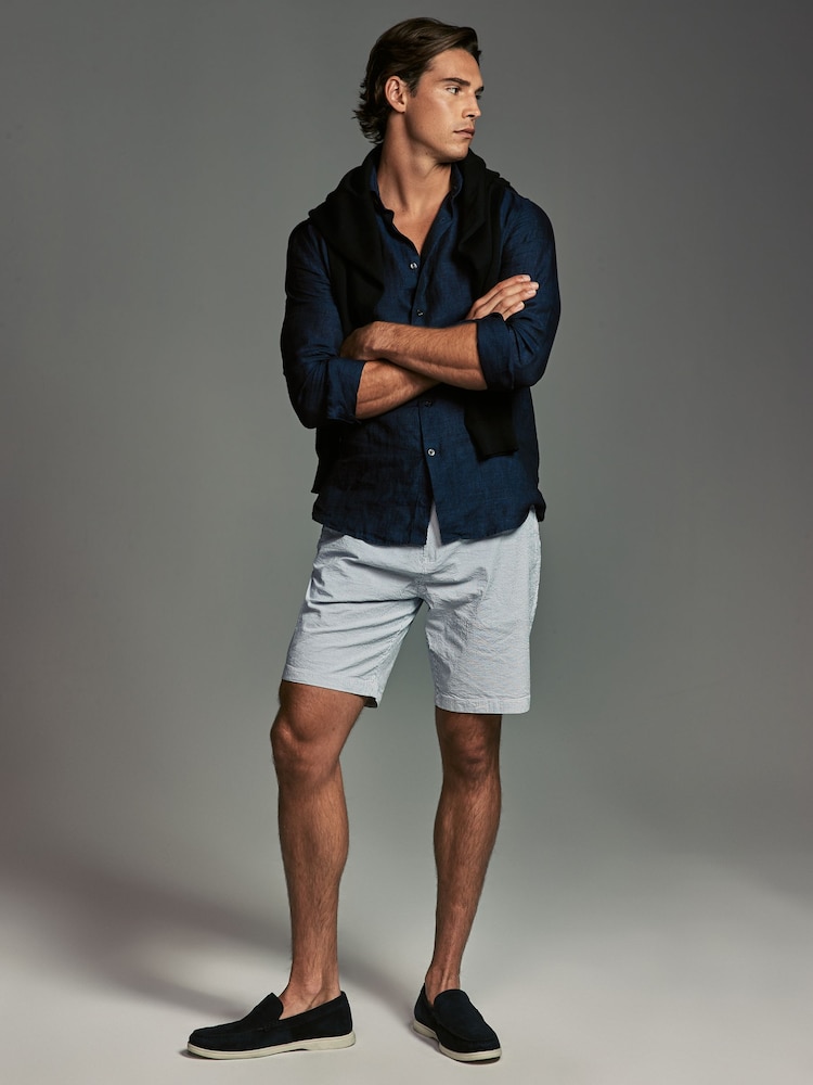Navy/Light Blue Stripe Straight Fit Stretch Chino Shorts 2 Pack - Image 3 of 13