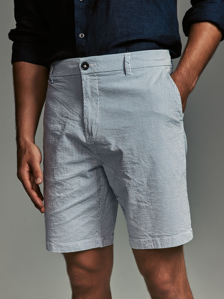 Navy/Light Blue Stripe Straight Fit Stretch Chino Shorts 2 Pack - Image 6 of 13
