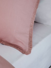 Pink Fringed Edge 100% Cotton Duvet Cover and Pillowcase Set - Image 2 of 4