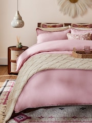 Pink Fringed Edge 100% Cotton Duvet Cover and Pillowcase Set - Image 3 of 4