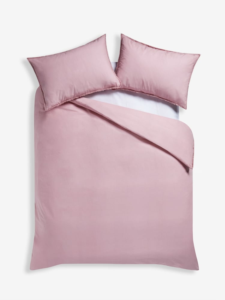 Pink Fringed Edge 100% Cotton Duvet Cover and Pillowcase Set - Image 4 of 4