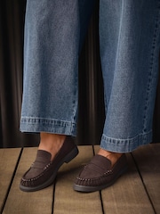 Yours Curve Brown Faux Suede Ruched Front Loafers in Extra Wide EEE Fit - Image 1 of 3