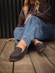 Yours Curve Brown Faux Suede Ruched Front Loafers in Extra Wide EEE Fit - Image 2 of 3