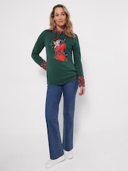 Joe Browns Green Christmas Cat Hoodie - Image 3 of 7