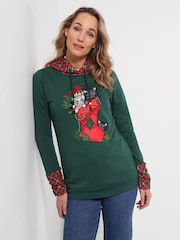 Joe Browns Green Christmas Cat Hoodie - Image 5 of 7